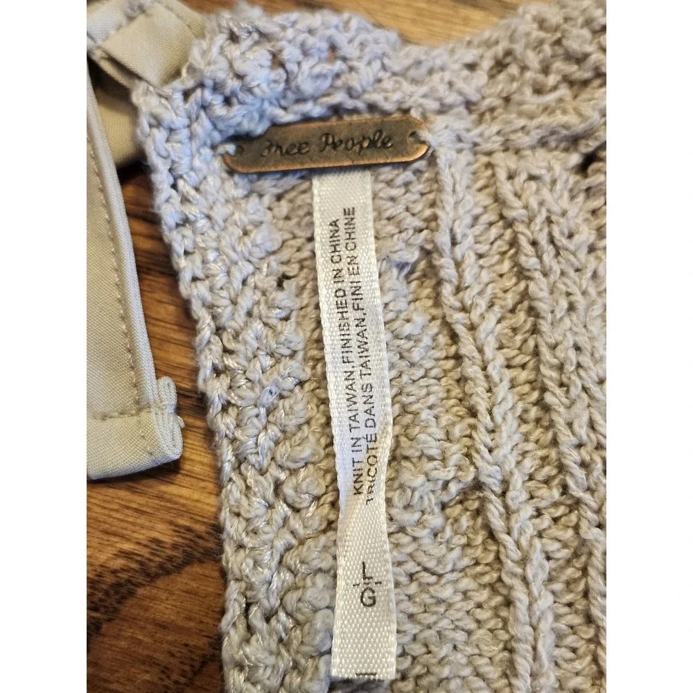 Free People Cable Knit Sweater Womens Size Large Beige Open Back Bow Lightweight